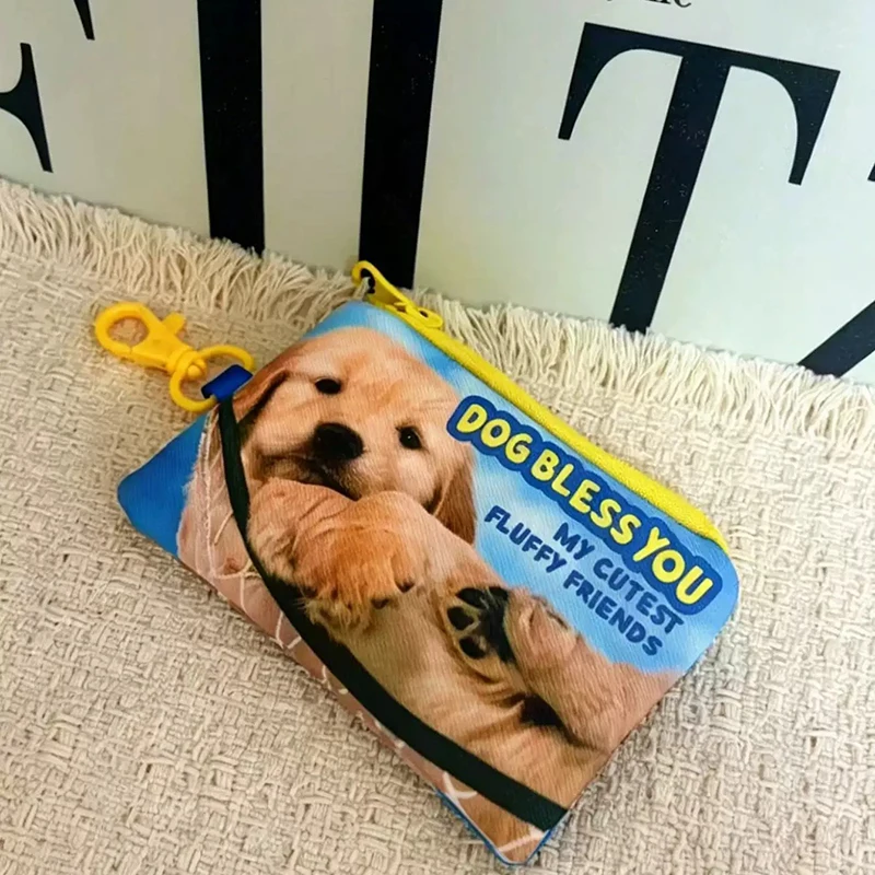 Cute Cartoon Puppy Print Coin Purse,Mini Wallet,Zipper Closure,Bag Charm Pendant,Keychain Decor Accessories,Gift For Dog Lovers