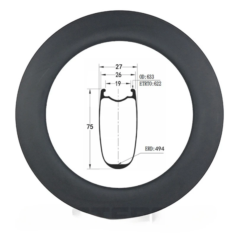 700C Highway Carbon Fiber Wheels 75mm High Opening Vacuum Compatible 26mm Width