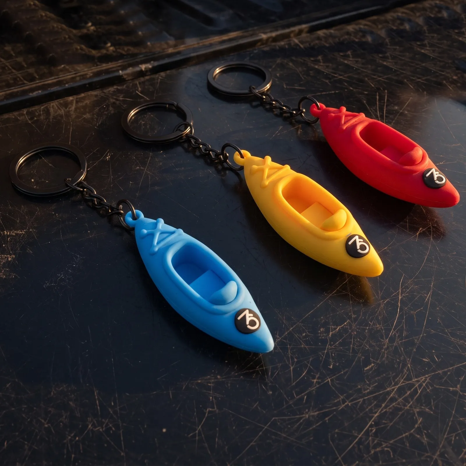 3Pcs Kayak Keychain Set Detailed 3D Embossed Boat Shaped Key Holder Outdoor Water Sports Canoeing Accessories Canoe Keychain