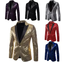 Elegant Sequin Suits for Men Single Blazer Peak Lapel for Wedding Performance Stage Costume Party Tuxedo Suits for Men