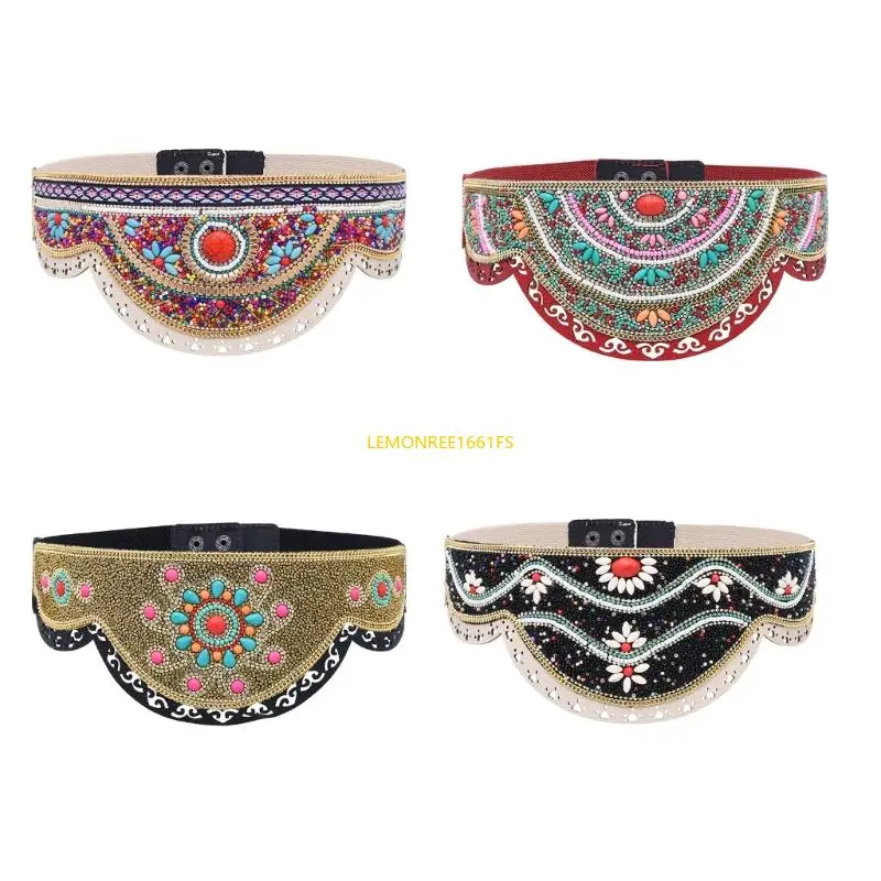 

Q39C Bohemian Festival Belt Adjustable Beaded Waist Wrap Colorful Handcrafted Accessory For Women Summer Wardrobe