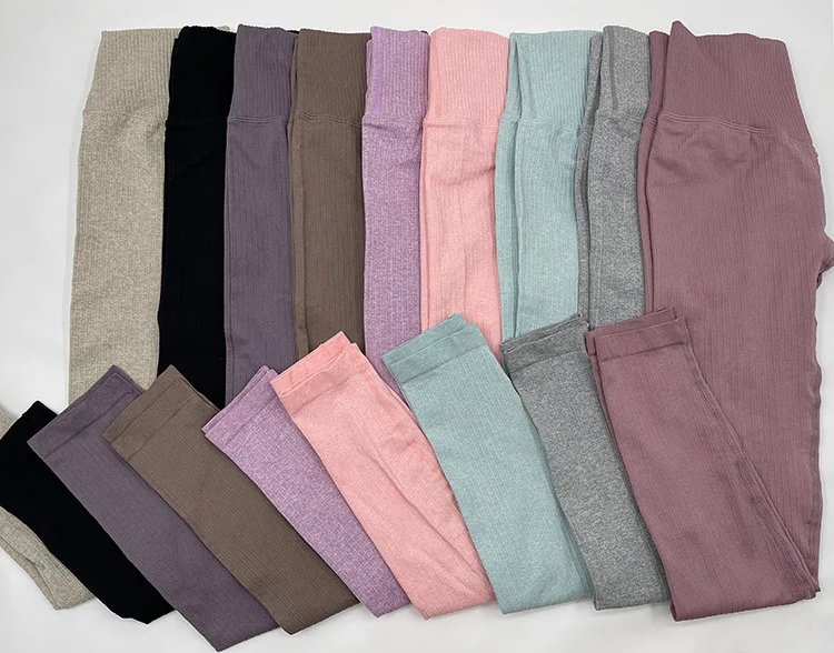 Frauen Gestrickte Gestreifte Leggings Hohe Taille Athletisch Yoga Workout Fitness Rippen Gym Strumpfhosen Elastische Sportwear Drop Shipping – Detail 13