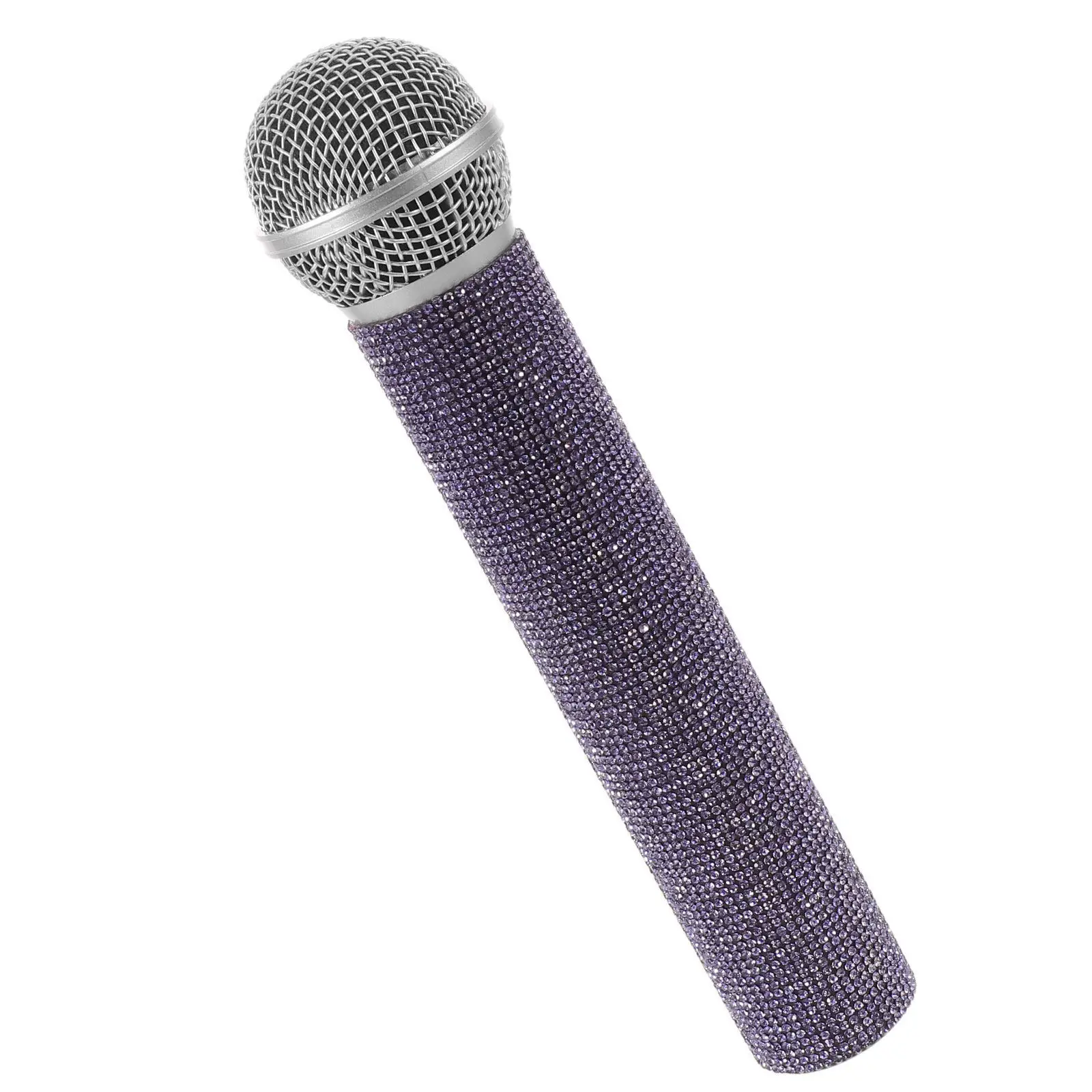 Bling Rhinestone Fake Microphone Prop Realistic Handheld Simulation Mic for Party Cosplay Stage Performance Photography Photo
