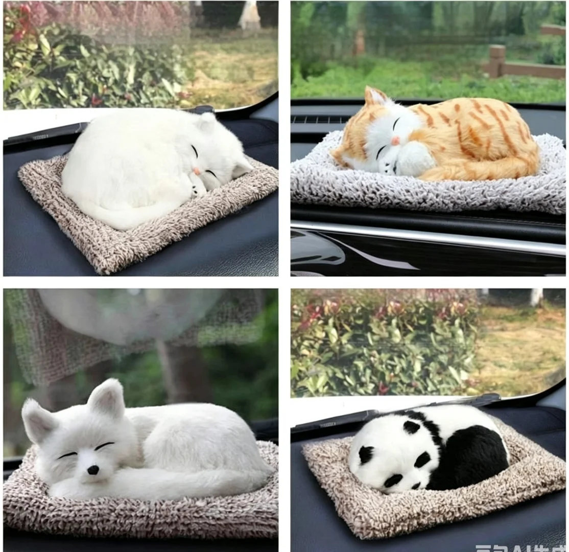 New Activated Carbon Plush Cat Dog Car Ornament, Simulation Sleeping Animal Dashboard Decor, Cute Air Purifying Vehicle Interior