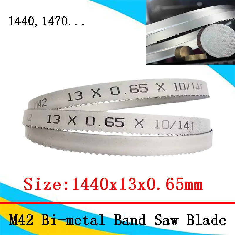 

1440 1470mm m42 bimetal band saw blade 1440x13x0.65mm 10/14TPI 6T 8/12T 14T for cutting metal wood