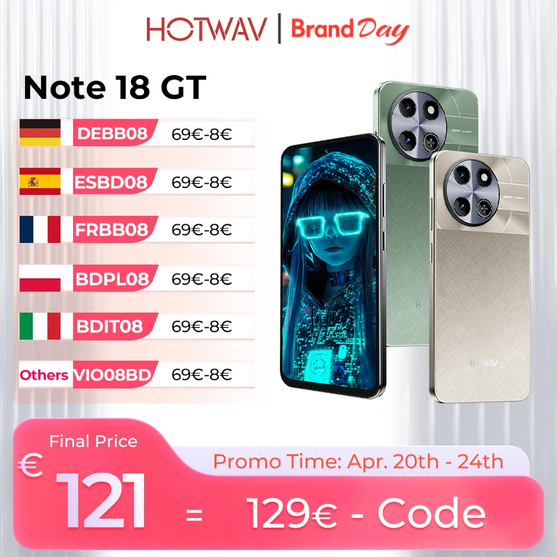 HOTWAV Note 18 GT Smartphone Ultra-mince 7.2 ''120Hz île dynamique téléphone portable léger 8GB 256GB 6200mAh 20W téléphone portable