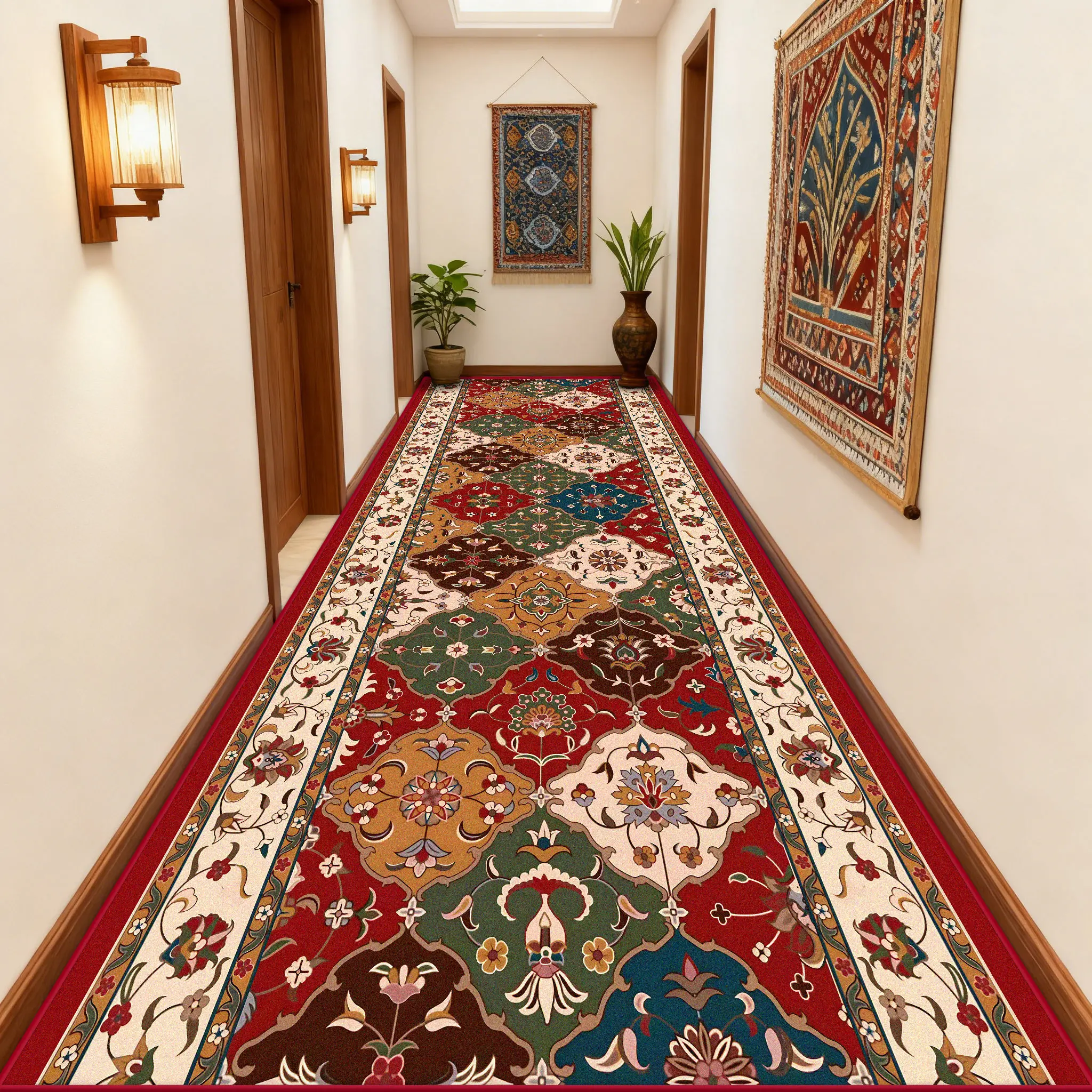 

Persian Classical Style Long Corridor Carpet Decoration Home Living Room Kitchen Runner Rug Bedroom Bedside Washable Foot Mats