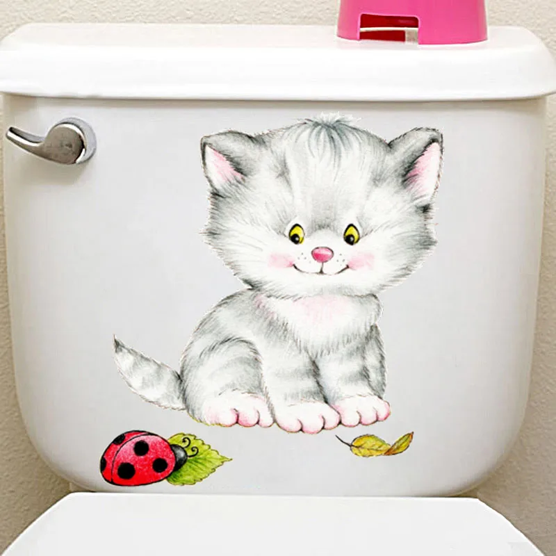Cute cat detachable toilet seat sticker, waterproof toilet seat for children, creative bathroom decoration, self-adhesive decal