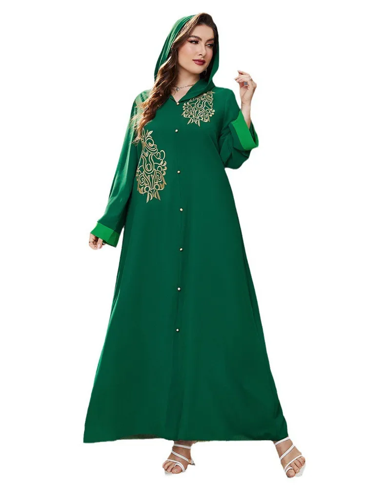 Plus Size Dresses Abaya Dubai Embroidery Muslim Women Long Dress Silky Kimono Hooded Robe Oversize Clothes Islam Kaftan Djellaba