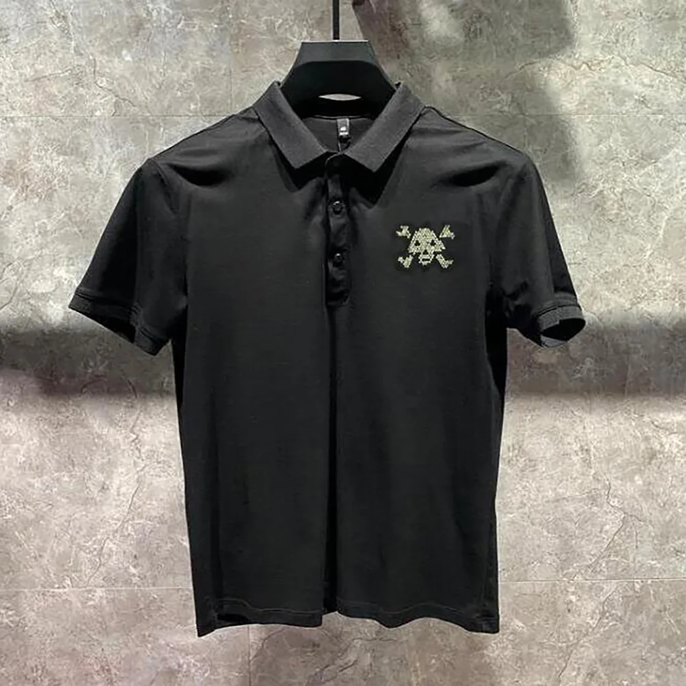 

2024 Mens Polo Shirt Brands Male Short Sleeve Casual Slim Rhinestones Polo shirt 05018