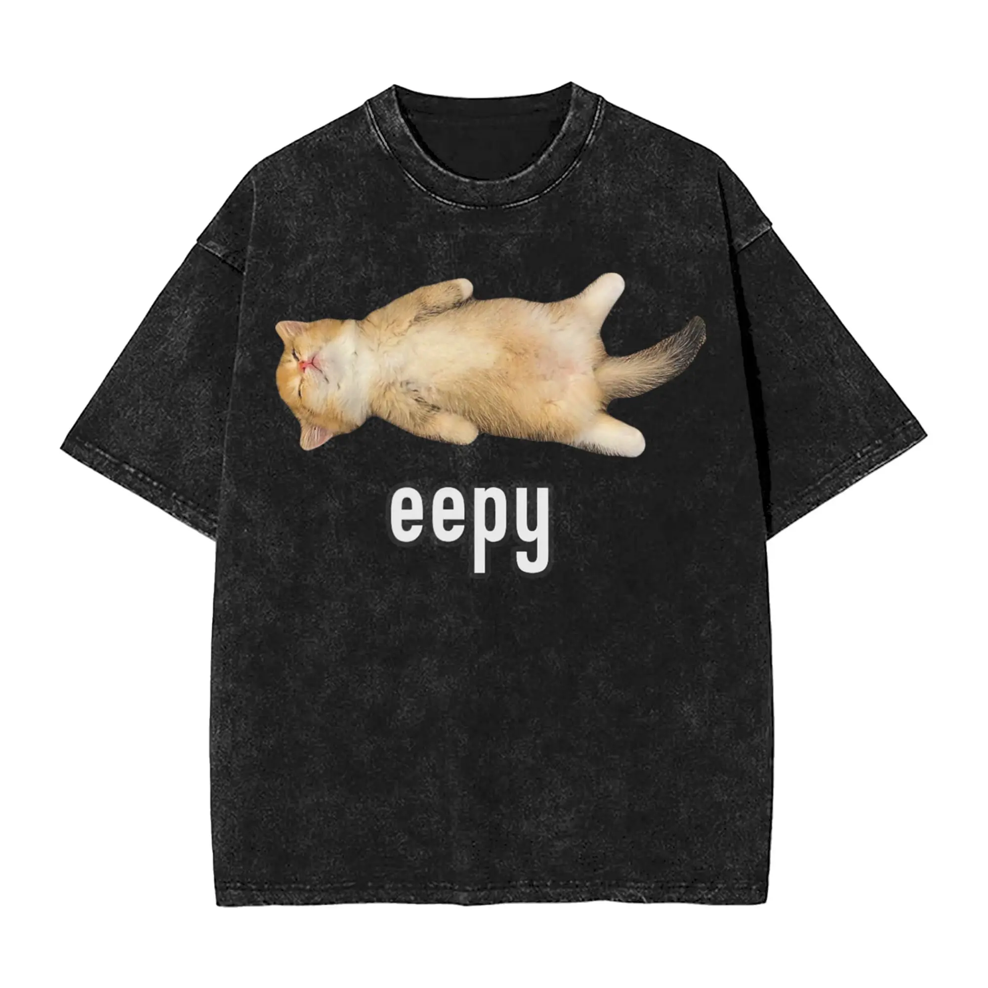 Eepy Cat Silly Sleepy Cat Meme Washed T Shirts Streetwear  Vintage T-Shirt  Tee Shirt for Men Women 100% Cotton Oversize Summer