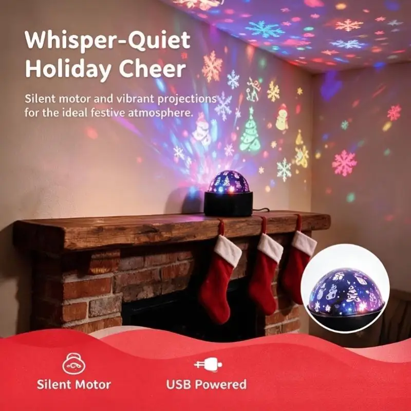 Christmas Projector Light 7 Colors Rotating LED Snowflake Santa Pattern USB Xmas Home Party Decor Lamp