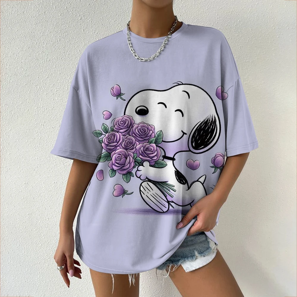 

Женская футболка с круглым вырезом и принтом Snoopy, модная уличная одежда Y2k, летняя женская футболка большого размера с короткими рукавами Y2K