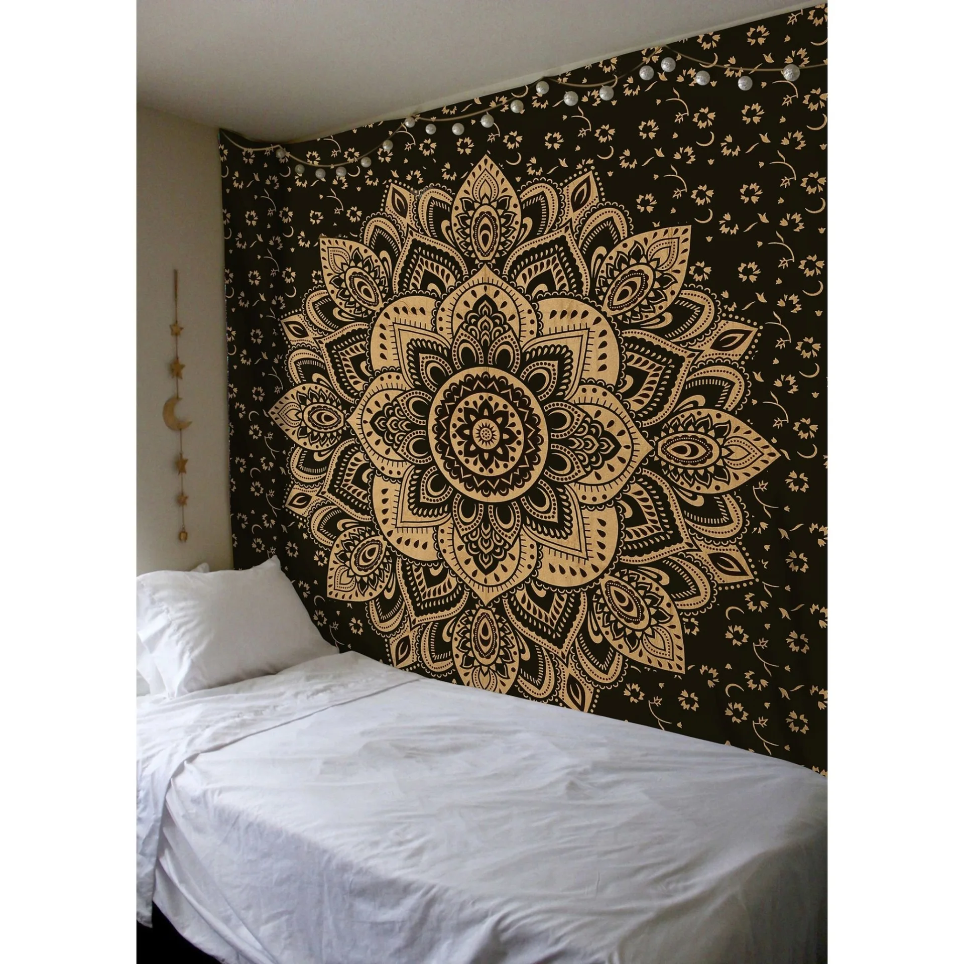 VIKAMA Ins Black And Gold Light Luxury Mandala Lotus Tapestry Ethnic Style Bedroom Hanging Fabric Home Decoration