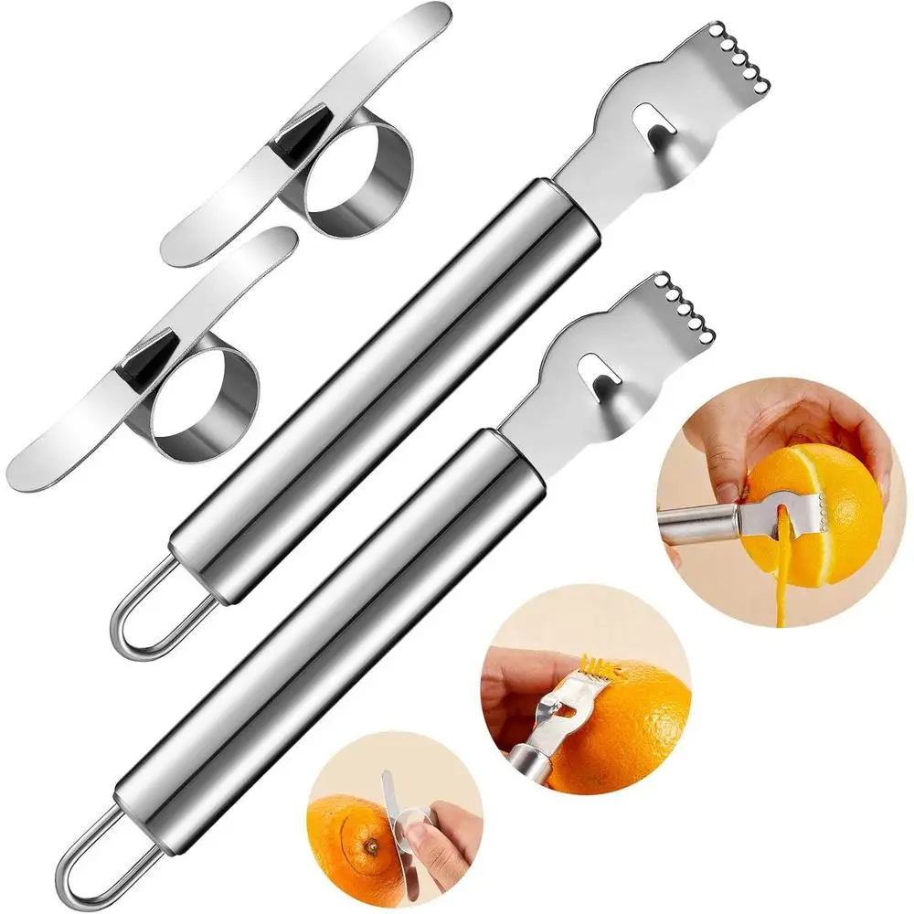 4-Piece Stainless Steel Lemon Zester and Peeler Set for Citrus, Kitchen Gadgets with Channel Knife and Ring Opener