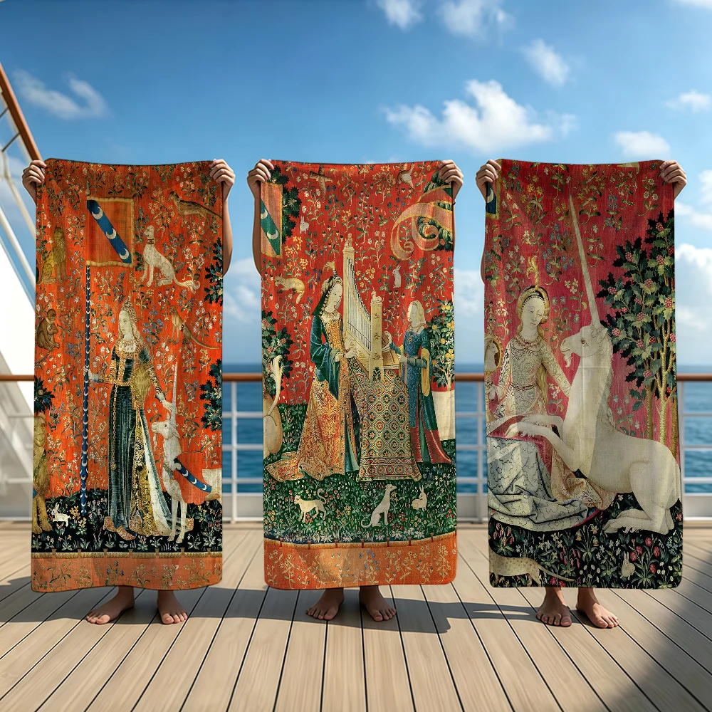 Maiden And Unicorn Medieval Towel Beach Oversized Soft Ultra Absorbent Quick Drying Large Pool Travel Camping Bathroom