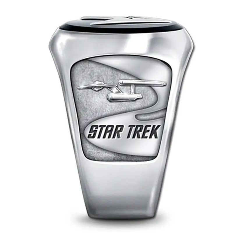 Klassieke Zilveren Kleur Star Trek Zwart Email Ring Voor Mannen Persoonlijkheid Sterrenschip Onderneming Metalen Ringen Fans Cosplay Feest Sieraden