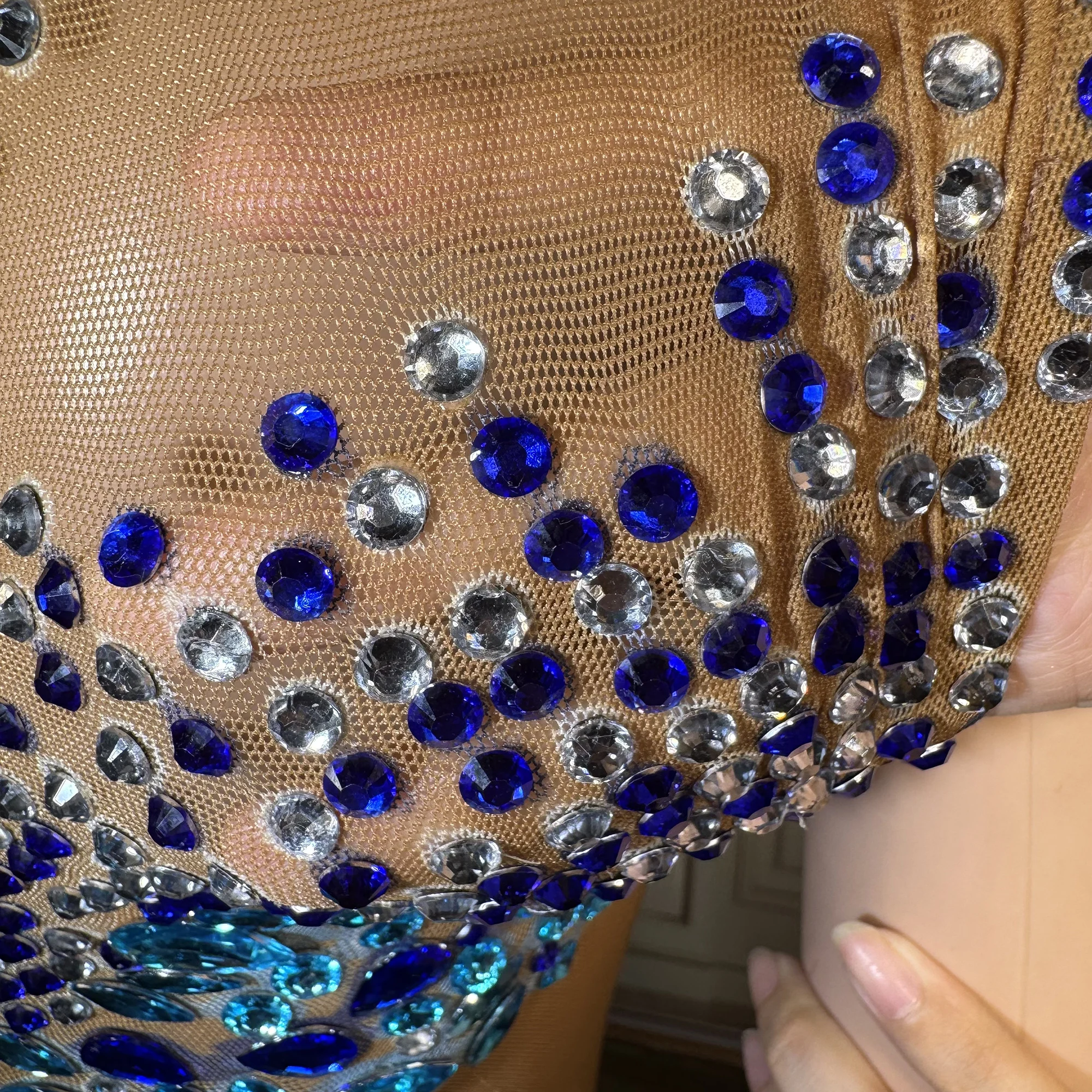ZD Luxury Elegant Shining Rhinestones Gown Suspenders Mesh High Split Long Dress Women Evening Prom Red Carpet Photoshoot Gowns