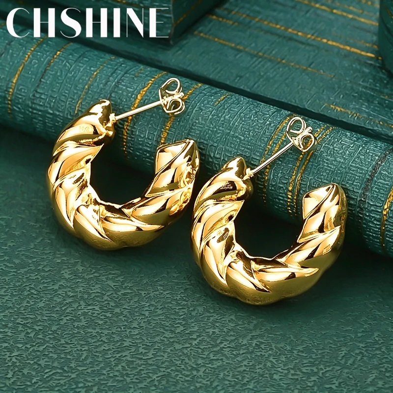 925 Sterling Silver 18K Gold Braided Twist Chunky C Hoop Earrings for Women Fashion Wedding Party Jewelry