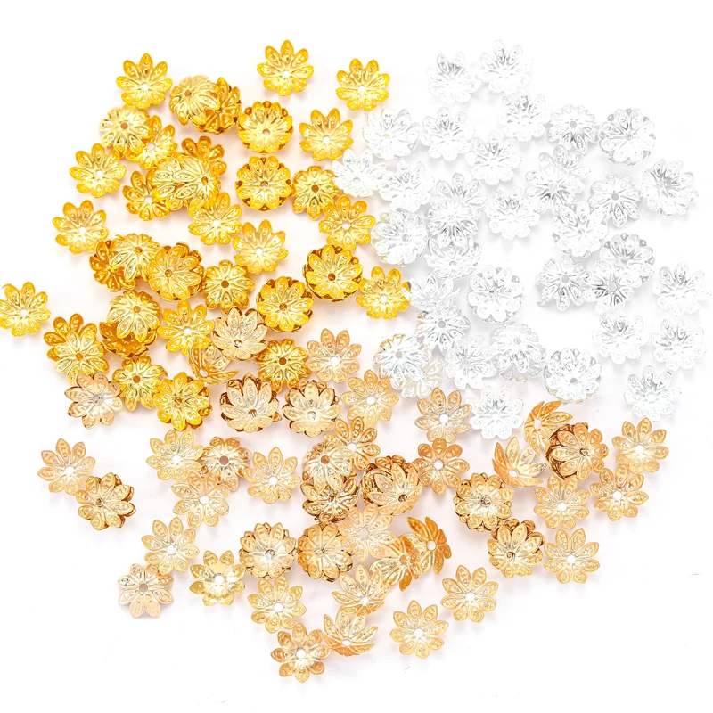 

200pcs/bag Flower Beads End Caps 10mm Metal 4 Color Spacer Beads for Earring Necklace Jewelry Making Findings V135