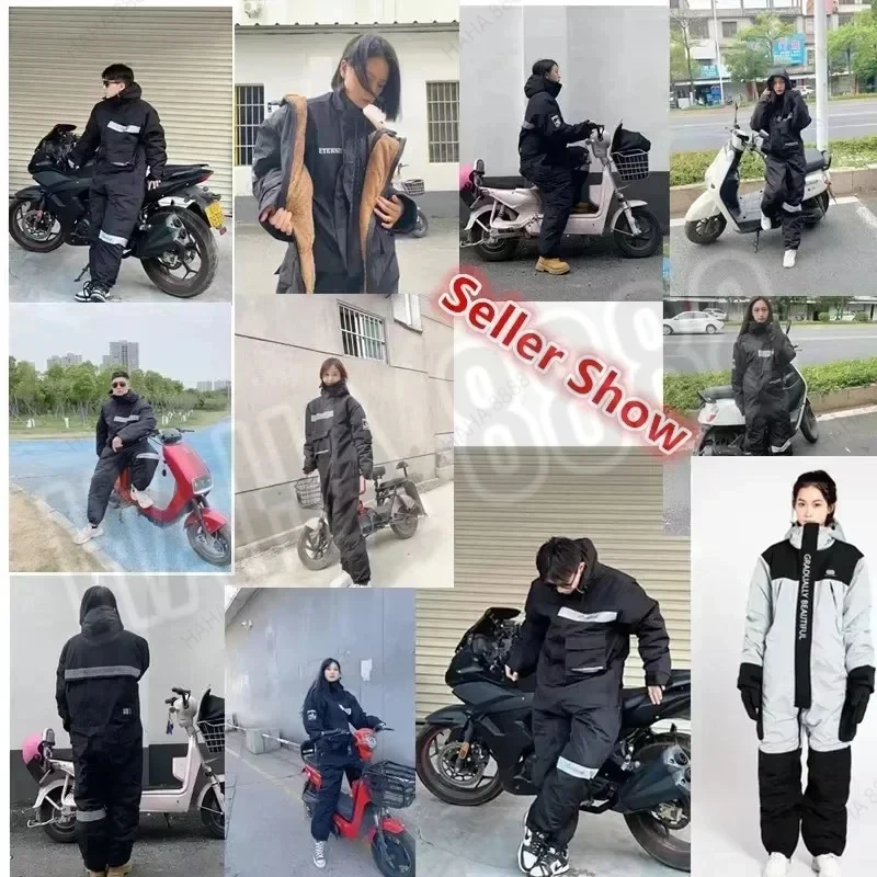 Winter Motorcycle Waterproof Riding Cold-proof Clothes  Warm Thicken Plush All-in-One Clothing Snowmobile Suits Kart Suit