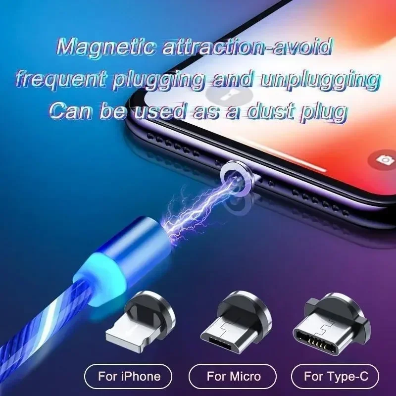 2 M Magnetic Charge Cable Streamer LED Fast Charging USB Cable  For iPhone cable charger Type C Hdmi Micro Cord charger Cable