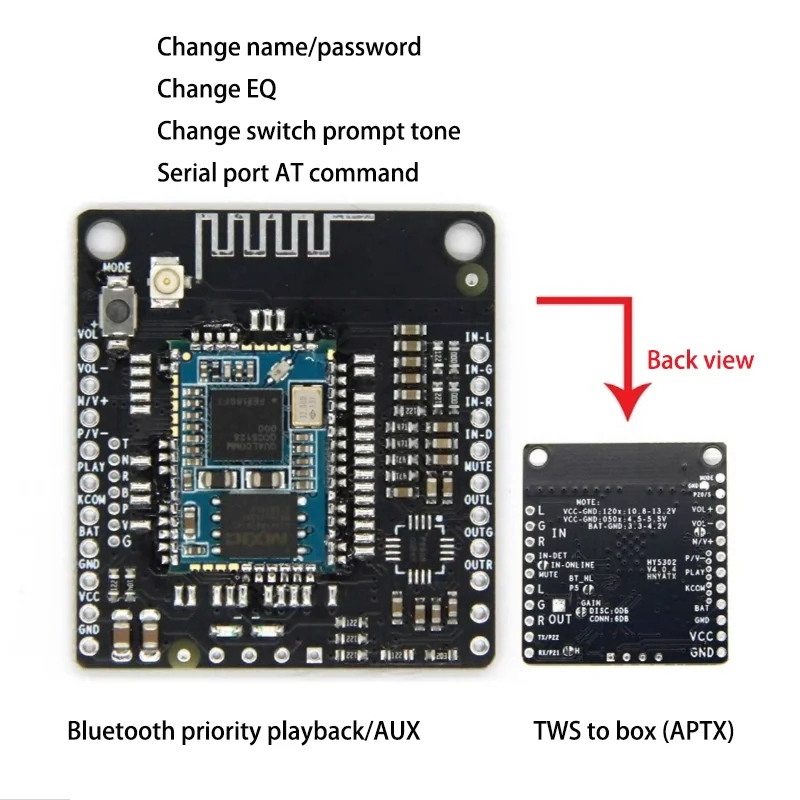 1pcs QCC5125 V5.1 BT Board LDAC Lossless Low Power Consumption with AUX TWS AAC/APTX/APTXLL/APTXHD APP Change Name Password EQ