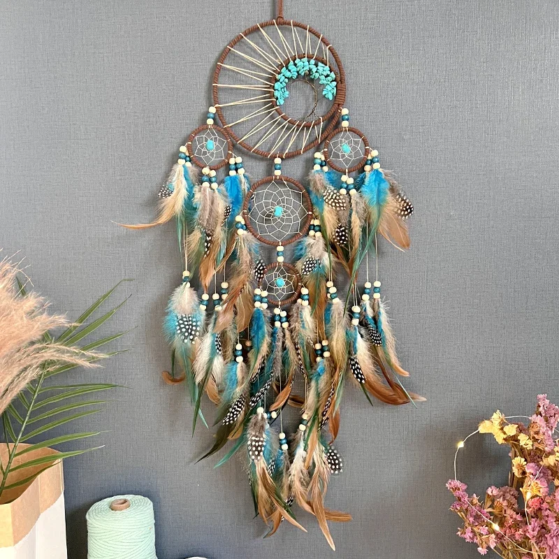 Dream Catcher Vintage Wind Chime Hanging Ornament Home Decor Indian Natural Stone Tree of Life Dream Catcher Wall Decor