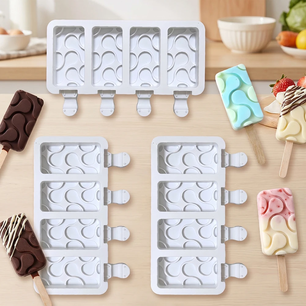 1pc 4-chamber water flow rectangular ice cream silicone mold DIY dessert popsicle ice cream mold tray ice cube making