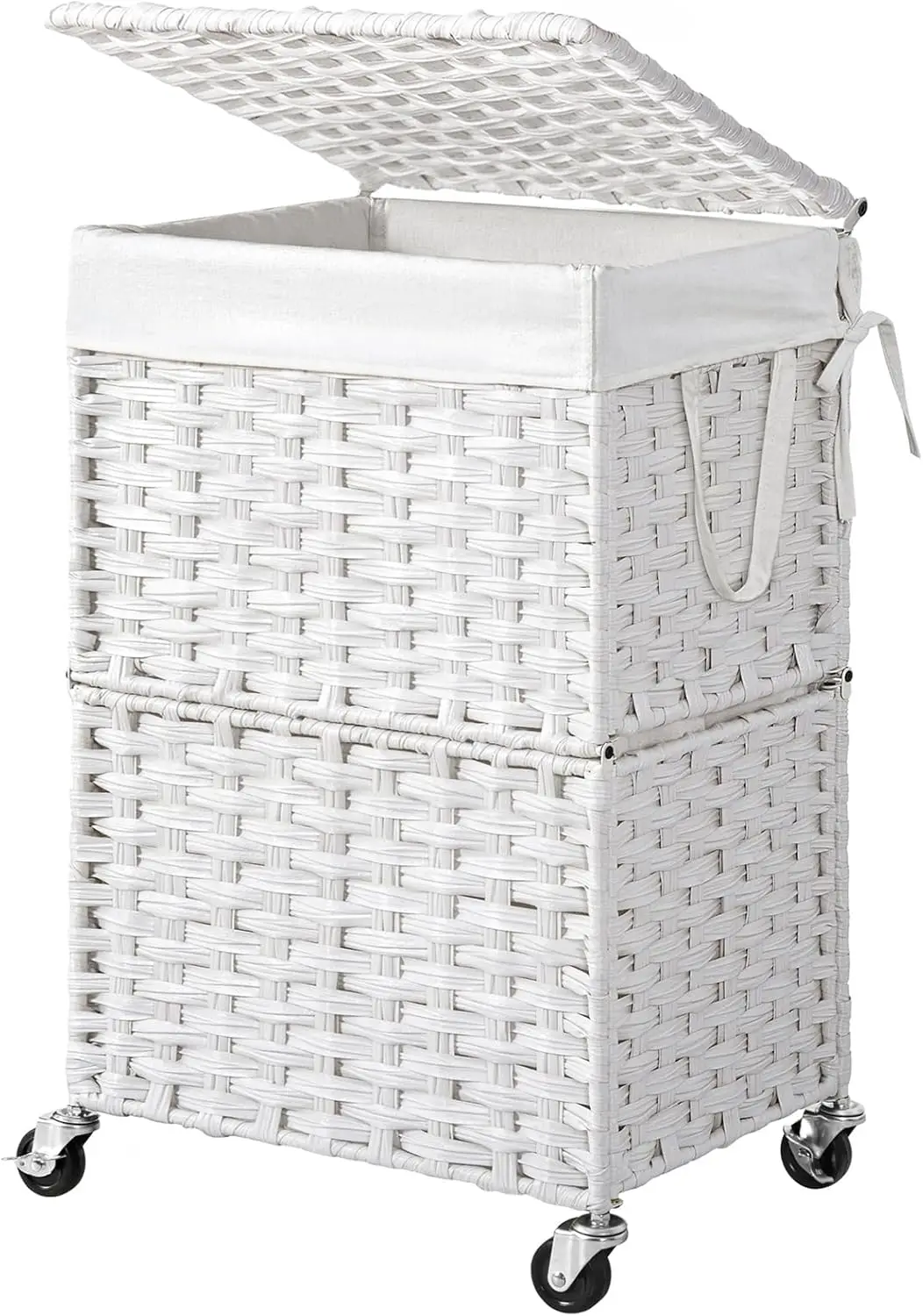 

90L Large Laundry Hamper with Wheels Rolling Laundry Basket with Lid and Renovable Liner Bag,Handwoven Rattan Organizer