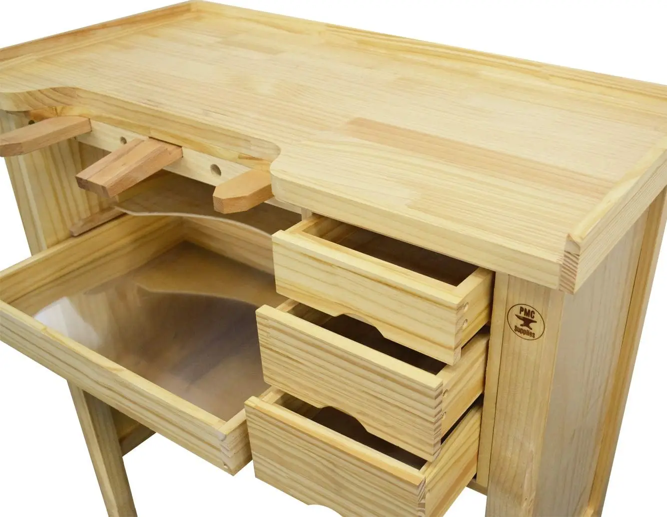 Solid Wooden Jewelers Bench Workbench Station with Utility Storage Drawers for Jewelry Making Bench