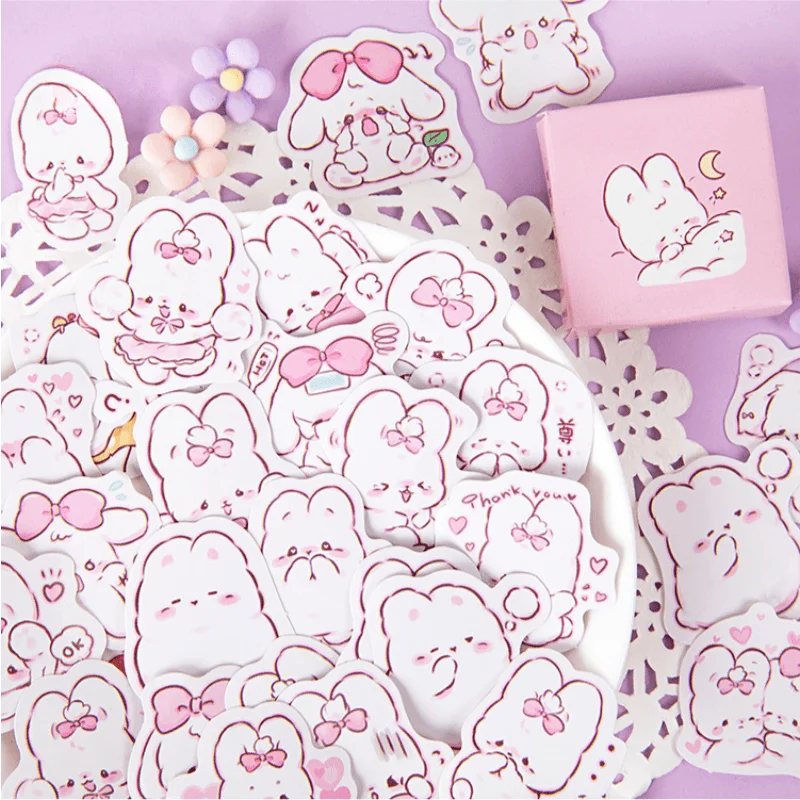 45 Pcs Kawaii Cartoon Rabbit Stickers DIY Decorative Stickers Stationery Handbook Notebook Decorative Stickers Closure Stickers