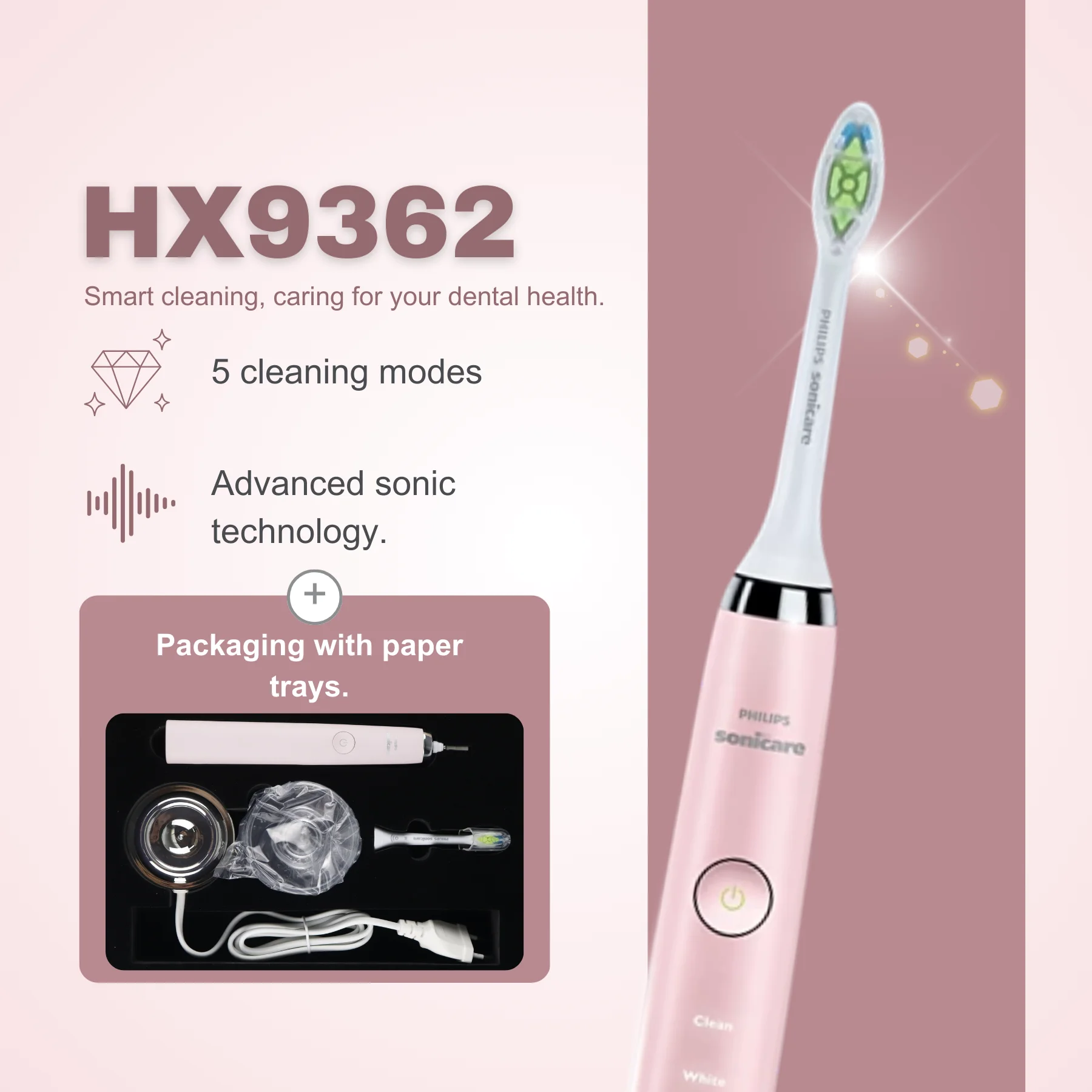 

Philips Electric Toothbrush Sonicare DiamondClean HX9362, No Original Box