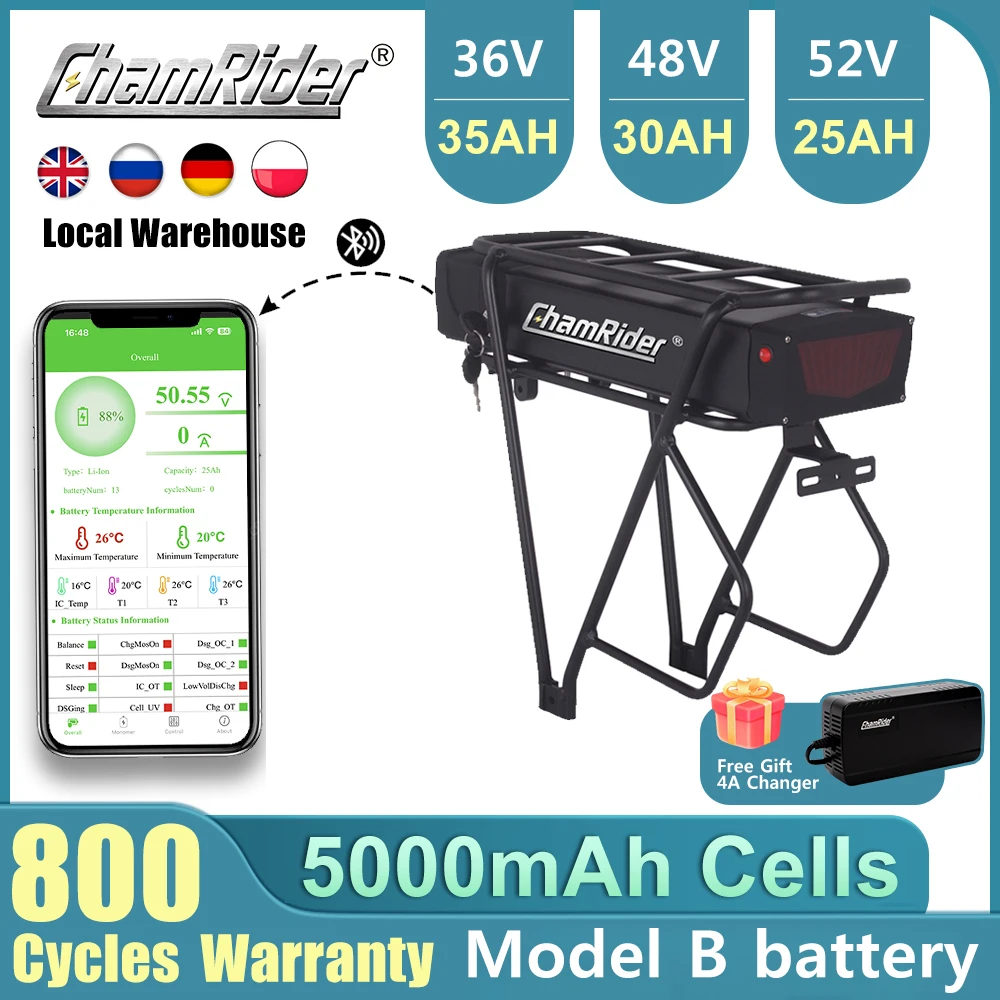 ChamRider Ebike Battery 48V 30AH Electric Bike Lithium Battery For 350W 500W 750W 1000W Electric Bicycle Motors With BMS