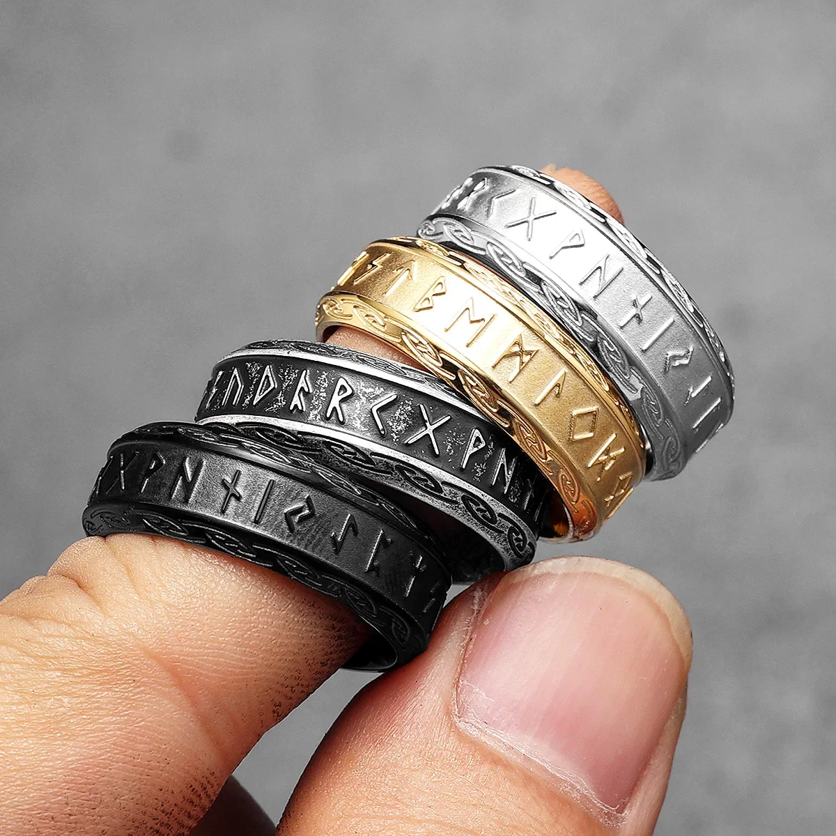 Viking Runes Men Rings Stainless Steel Retro Punk Rock Simple Women Jewelry Fashion Accessories Stranger Things Gift Wholesale