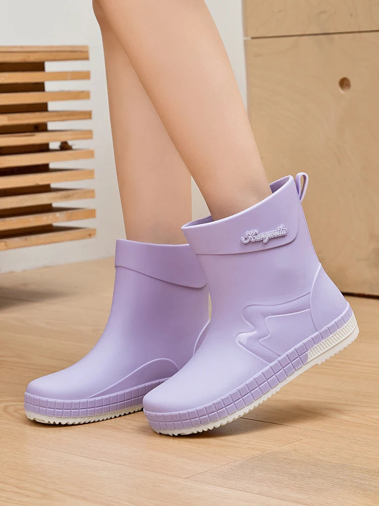 Women's Soft Bottom Rain Boots Fleece Lined Detachable Slip Resistant Warm Kitchen Shoes Waterproof Short Tube Rubber Shoes