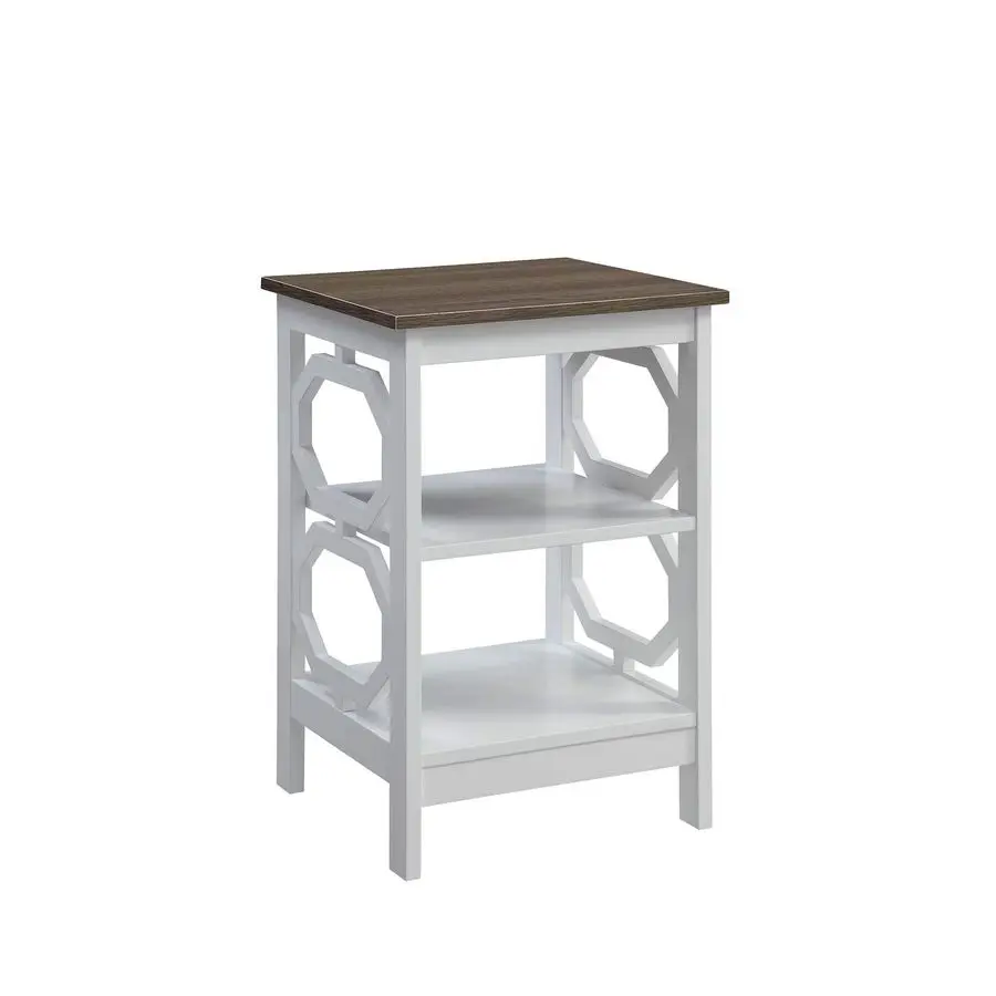 

Omega End Table with Shelves, Driftwood Top White, 15.75 in x 15.75 in x 23.75 in