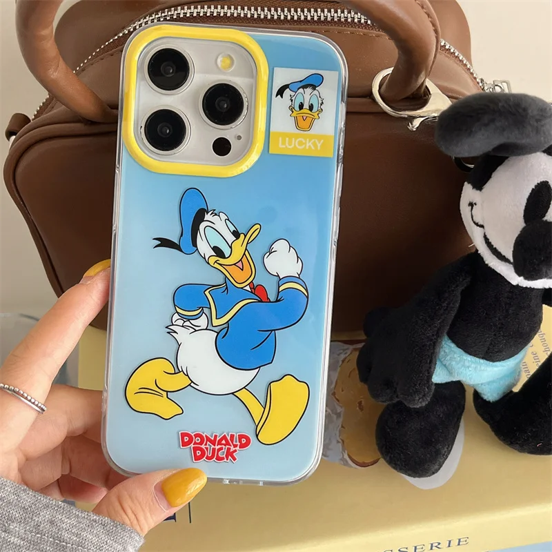 Disney süße Donald Duck lustige Cartoon weiche Silikon Handyhülle für iPhone 15 14 13 12 Pro Max Donald Duck Puppe Lanyard Anti-Drop