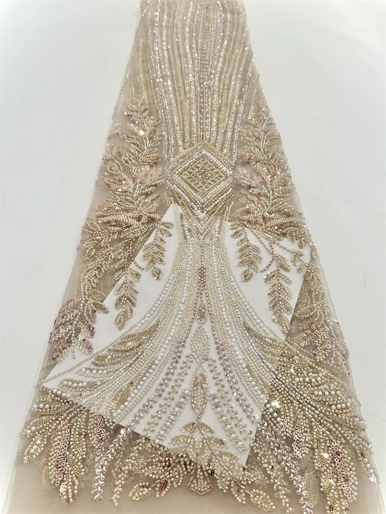 

New Listing African Lace Fabric New High Quality Sequins French Beaded Tulle Laces For Nigerian Wedding Dresses Sewing