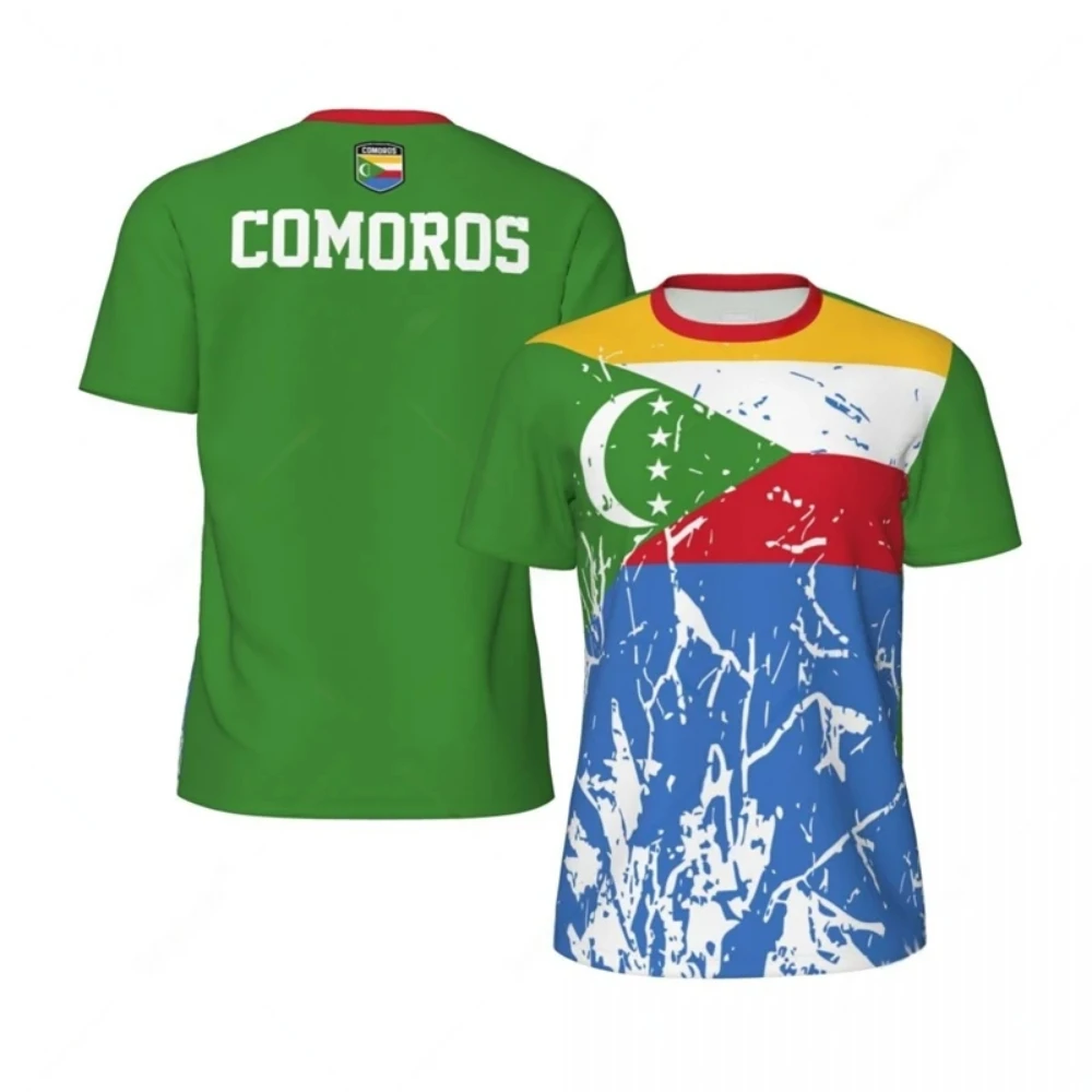 

Мужская футбольная майка с графическим флагом Comoros, модная спортивная футболка с 3D принтом и национальным гербом, повседневные дышащие футболки большого размера