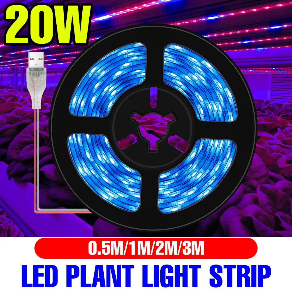 

Светодиодная лента для выращивания растений в помещении, полный спектр, 5В, для теплиц, гроубоксов, рассады, цветов в горшках, дополнительное освещение