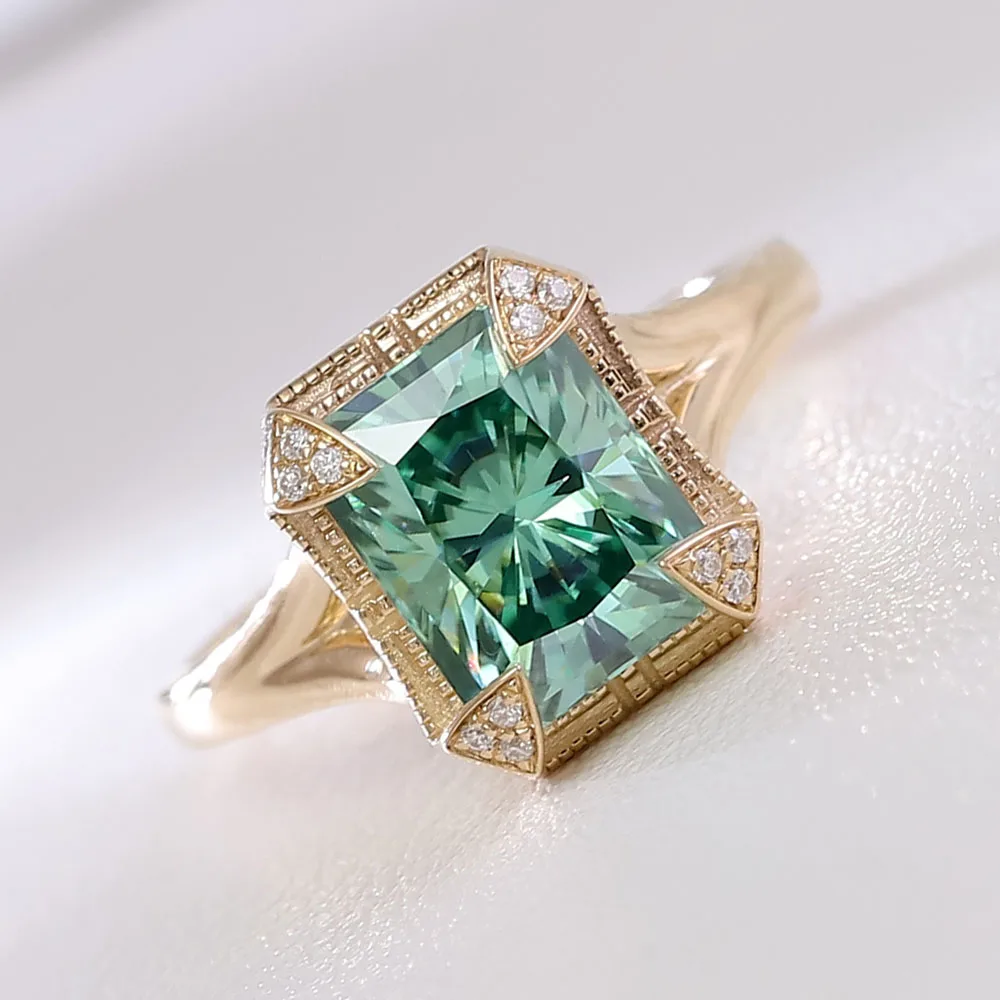 

Provence Luxury Engagement Ring green Radiant cut lab gemstone Wedding ring for women vintage style Fine Jewelry Gifts Custom