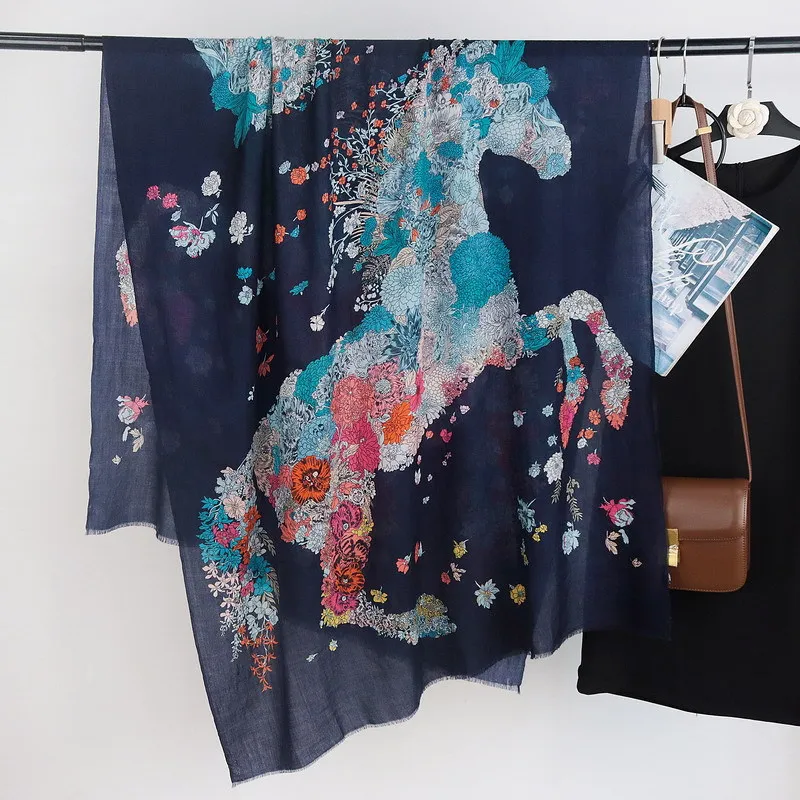 

Horse Long Cashmere Scarf Luxury Brands 100% Cashmere Pashmina Women Large Shawls Winter Warm Scarves Stole 200 100