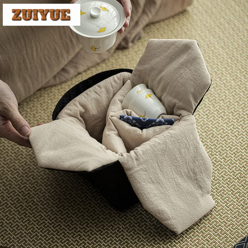 Chinese Fabric Tea Storage Bag Outdoor Portable Dark Brown Pattern Tea Cozies Zen Tea Cozy for Pot Travel Tea Set Bag Tea Items