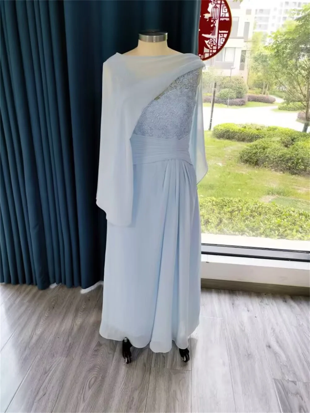Gaun pengantin wanita, renda applique mutiara 2 potong sifon ibu dari pengantin untuk pernikahan dengan jubah A Line gaun malam Formal panjang