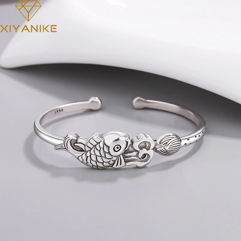 XIYANIKE Personality Vintage Lotus Fish Cuff Bracelet For Women Gir Fashion New Jewelry Party Friend Gift pulseras mujer