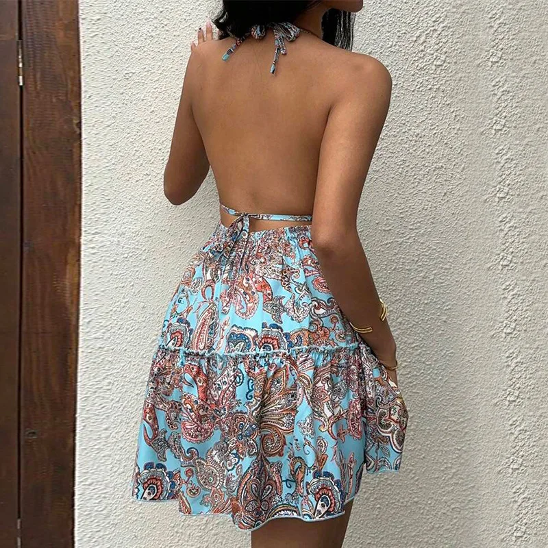 Drei Schwestern Sommer Mode Sexy Strand Urlaub Am Meer Party Prom Frau Kleidung V-ausschnitt Ärmellose Spitze Up Rückenfreies Kleid