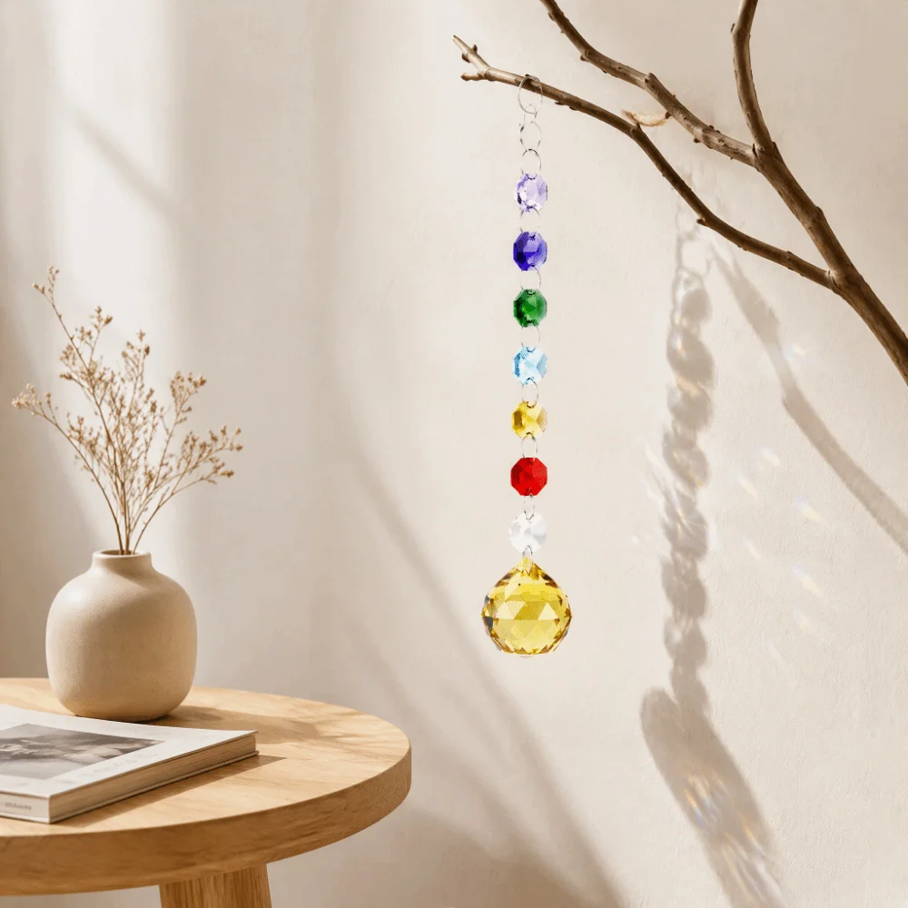 Colorful Crystal Rainbow Suncatcher Handmade Prisms Yellow Color Crystal Prism Chandelier Hanging Decor Window Crystal Decor