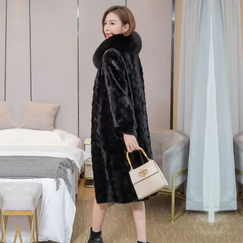 Frauen Echte Nerz Pelz Mäntel Lange Winter Jacken Echt Fox Pelz Kragen Dicke Warme Parka Mantel