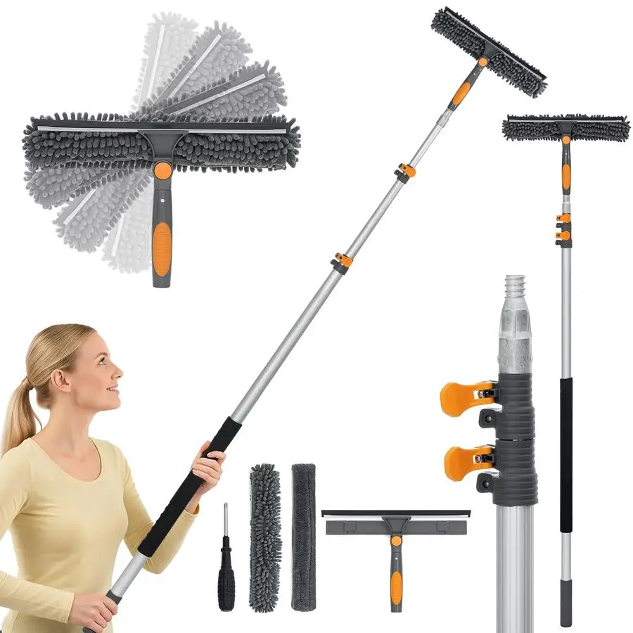 

Reach Window Squeegee with 513 FT Extension Poles, ExtraLarge 14 Window Squeegee Window Cleaning Kit with Telescopic Pole,Window